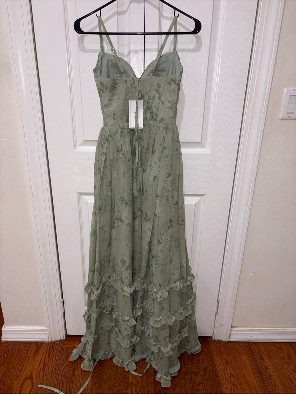 Elegant Sage Green Ruffled Maxi Dress - Picture 3 of 5